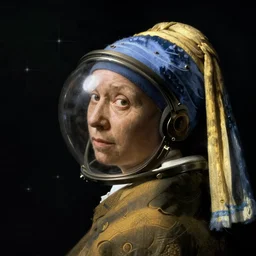 an old woman's face in profile, wearing a glass space helmet and a cloak, in the style of the dutch masters and gregory crewdson, dark and moody