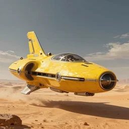 a yellow african futuristic spaceship on a desert planet, science - fiction, matte painting, james gurney, greg rutkowski, artstation