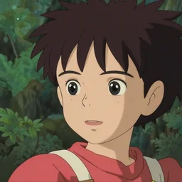 Cinestill 50d, 8K, highly detailed, studio ghibli mononoke san style 3/4 extreme closeup portrait, eye contact, focus on model, tilt shift zaha hadid style forest background: famous mononoke remake, forest scene