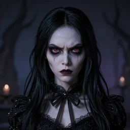 photorealistic portrait of angry dark anime girl, inspired by Tim Burton, detailed, unreal engine 4k