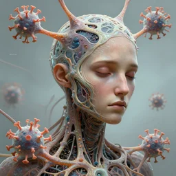 portrait of a sad, organic viral, neurons! horizon zero dawn machine, intricate, elegant, highly detailed, ray tracing, digital painting, artstation, concept art, smooth, sharp focus, illustration, art by artgerm and greg rutkowski and alphonse mucha, 8 k