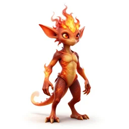 petite efreet fire spirit, high detail digital art, full body, standing, isolated on a pure white background, centered, whole figure in frame, sharp focus, studio lighting