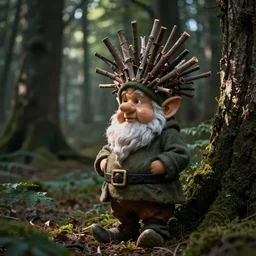 a forest gnome with sticks in her hair, dnd, by claude cahun