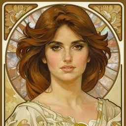 portrait of penelope cruz, artwork by alphonse mucha