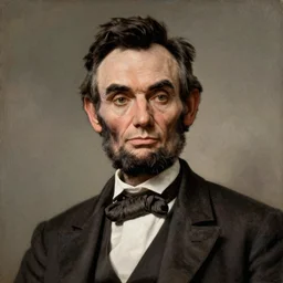 Abraham Lincoln, oil portrait by Rembrandt, masterpiece, hyper-detailed, fine