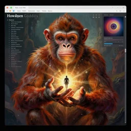 GUI for a program that summons the Howler Monkey Gods, futuristic, esoteric, web design, app design, by Nam June Paik, Man Ray, Charles Dellschau, Toshiko Okanoue