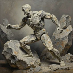 highly detailed painting of a men made of rocks, big rocks, sharp focus, dramatic scene, aesthetic, dynamic lighting, elegant, harmony, masterpiece, by kent williams, by roberto ferri, high quality