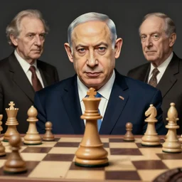 benjamin netanyahu as king piece in chess, chess piece that looks like benjamin netanyahu, art by michael cheval and norman rockwell and pieter claesz and rene magritte