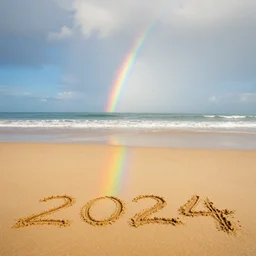rainbow made of sand on the sea