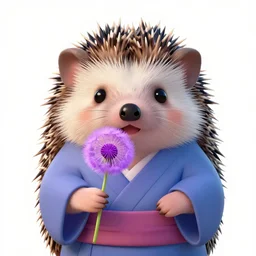 adorable hedgehog in a kimono, holding a purple dandelion, art, digital art