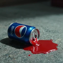 pepsi can melting into red goop puddle, vhs archive footage, sharp focus, analog horror, practical effects