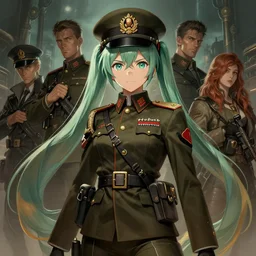 portrait of a facist miku hatsune, epic, tragic, military art, fantasy, dieselpunk, hd shot, digital portrait, beautiful, artstation, comic style, by artgerm, guy denning, jakub rozalski, magali villeneuve and charlie bowater