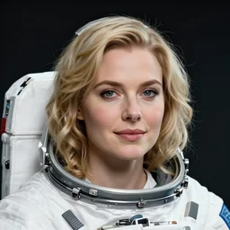 highly detailed portrait of a hopeful pretty astronaut lady with a wavy blonde hair, by james gilleard, by joe fenton, by greg rutkowski, by konstantin yuon, 4 k resolution, nier : automata inspired, bravely default inspired, vibrant but dreary but upflifting red, black and white color scheme!!! ( ( space nebula background ) )