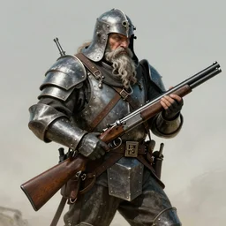 a vintage photo of a heavily armored ww 1 dwarven soldier holding a double barreled shotgun in the style of high fantasy art trending on artstation deviantart pinterest photorealistic hd 8 k highlights and shadow detailed high resolution