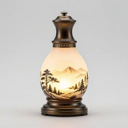 enamel genie lamp, studio product photography, isolated on a pure white background, centered, entire object in frame, sharp focus, soft studio lighting