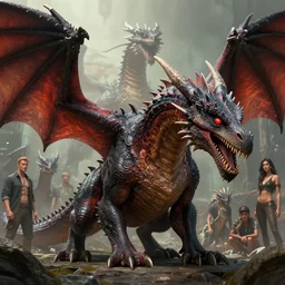 A dragons den, close up of a dragon with dragons in the background, concept art by Noah Bradley, Darek Zabrocki, Tyler edlin, Jordan Grimmer, Neil Blevins, James Paick, Natasha Tan, highly detailed, ultra detailed, ultra realistic, trending on artstation