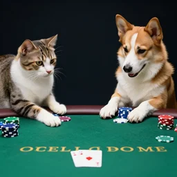 Cats and Dogs playing poker