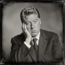 a daguerreotype of a bored bill clinton with a thick frame