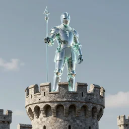 glass knight made out of glass on top of medieval castle tower, digital art, artstation, detailed