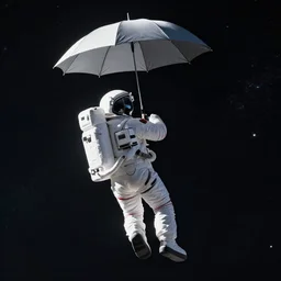astronaut gliding through space with an umbrella, long shot from the back, digital art, trending on artstation