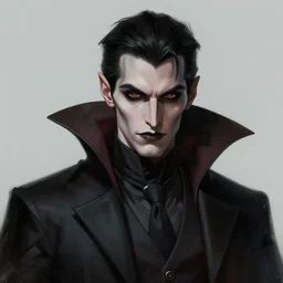 sharp hq rendering, dark vampire, character portrait, concept art, painterly, fanart, highly detailed in the style of wlop by ilya kuvshinov, wenjun lin, angular asymmetrical design