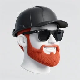 red bearded engineer with sunglasses and black hat, smiley profile, white skin, centred, high detailed