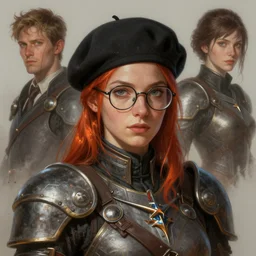 woman, fire emblem, beret, glasses, art by artgerm and greg rutkowski and magali villeneuve, portrait, d & d, fantasy, highly detailed, digital painting, trending on artstation, concept art, sharp focus, illustration