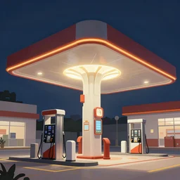 Gas station, intricate, elegant, volumetric lighting, digital painting, highly detailed, artstation, sharp focus, illustration, concept art, ruan jia, steve mccurry