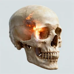 double exposure of a nuclear blast and a human skull