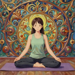 anime yoga, intricate oil painting by greg rutkowski, trending on artstation