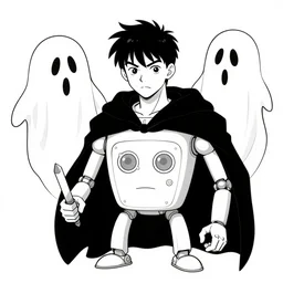 🧙🤖👻, alan lee, illustration, black and white comic art, digital art