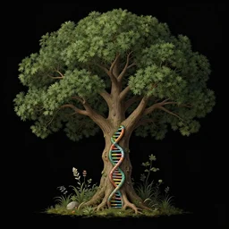 fabulous tree! of wisdom! and knowledge! is human dna!, enchanted botany illustration, dark background, by marianne north, by android jones, digital matte painting, very coherently symmetrical, high contrast