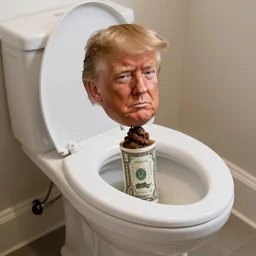 a beautiful photo of donald trump pooping his own money in the toilet, intricate details, photography, volumetric light, 8 k