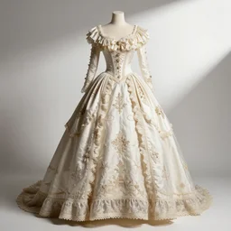 a detailed high key lighting product photo of victorian couture. high fashion. fashion week