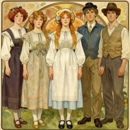 realistic detailed full portrait of a cottagecore flowergirl in simple traditional modest amish dress by Alphonse Mucha, Ayami Kojima, Amano, Charlie Bowater, Karol Bak, Greg Hildebrandt, Jean Delville, and Mark Brooks