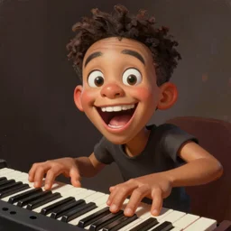 beautiful close - up expressive!!! musical digital painting of ( ( cartoon joyful!!!! jacob collier playing piano in dramatic pose ) ). beautiful highly detailed expressive!! face, beautiful musical atmosphere, joyful!!!!! trending on artstation, stunning digital painting, hyper detailed, 4 k, high quality, smooth, sharp focus