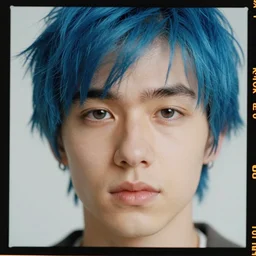 a photo of skyler white with blue hair, portrait, kodak gold 2 0 0, closeup, f / 2 2