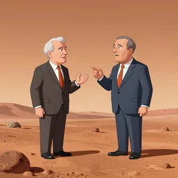 political cartoon of two politicians arguing on the surface of Mars