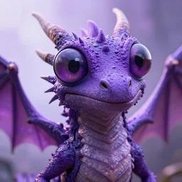 close up fairy dragon purple big flies eyes 4 k raytracing high detailed artstation realistic trending dramatic lighting