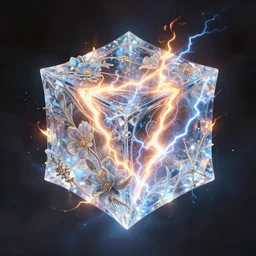 symmetry!! close - up a huge fire lightning ice magic of cube levitate, floral!, elegant, highly detailed, magic surge, intricate, unreal engine 5, concept art ， by greg rutkowski, loish, highly rendered, digital painting, artstation hq
