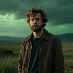 bo burnham with a beard living in the future, green lighting