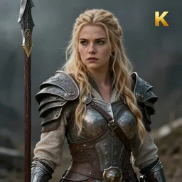 legendary blond female warrior, shallow depth of field, moody lighting, 8 k, concept art,