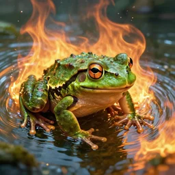a frog in an energy flows of water and fire. a highly detailed epic cinematic concept art cg render