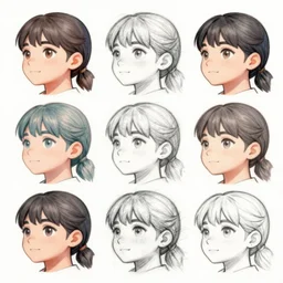 beautiful face angles, game asset sheet, concept, overlay pencil sketch 8 bit