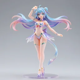 james jean isolated vinyl figure voluptuous cheerful magical girl character design, figure photography, dynamic pose, holographic undertones, motion shapes color design, glitter accents on figure, anime stylized, sharp focus, accurate fictional proportions, high delicate defined details, ethereal lighting, editorial awarded