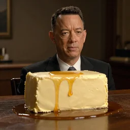 Tom Hanks butter sculpture, Maple syrup highlights, cinematic lighting