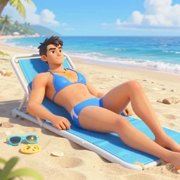d. i. v. a from overwatch relaxing at the beach getting a sun tan, unreal engine 5 4 k
