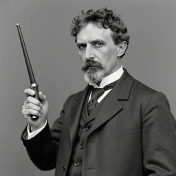 nicolas tesla holding a weapon photo - realistic