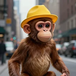 curious. like curious george. swang. curious george man in the yellow hat. the curious monkey in new york city.