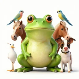 a full portrait photo of frog bird horse cow dog, f / 2 2, 3 5 mm, 2 7 0 0 k, lighting, perfect faces, award winning photography.